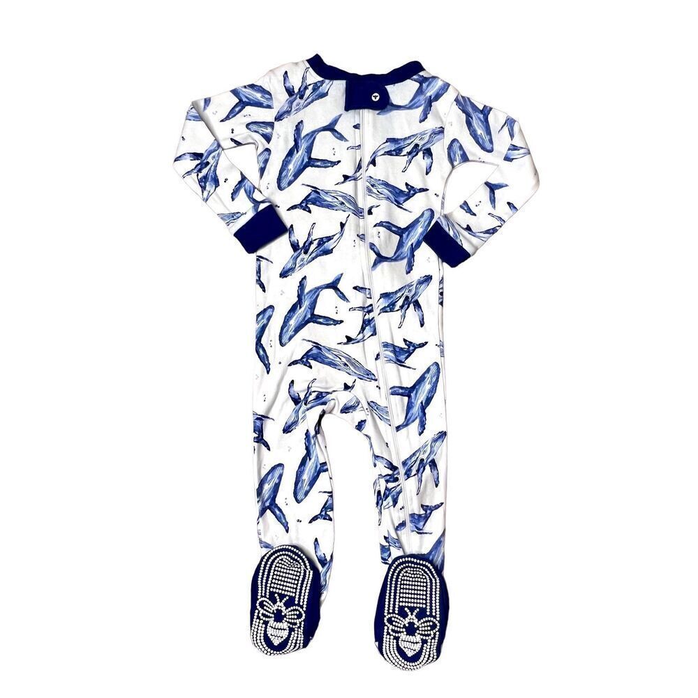 Burt's Bees Baby Organic Cotton Whale Blue White Zippy Footie Sz 18 months